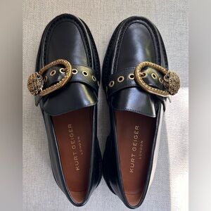 Kurt Geiger Black Flats with Gold Accents